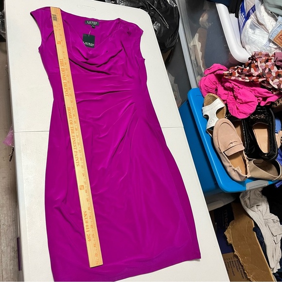 Lauren Ralph Lauren Faux Wrap Ruched Sleeveless Dress Size 10 Purple Z - Picture 6 of 7